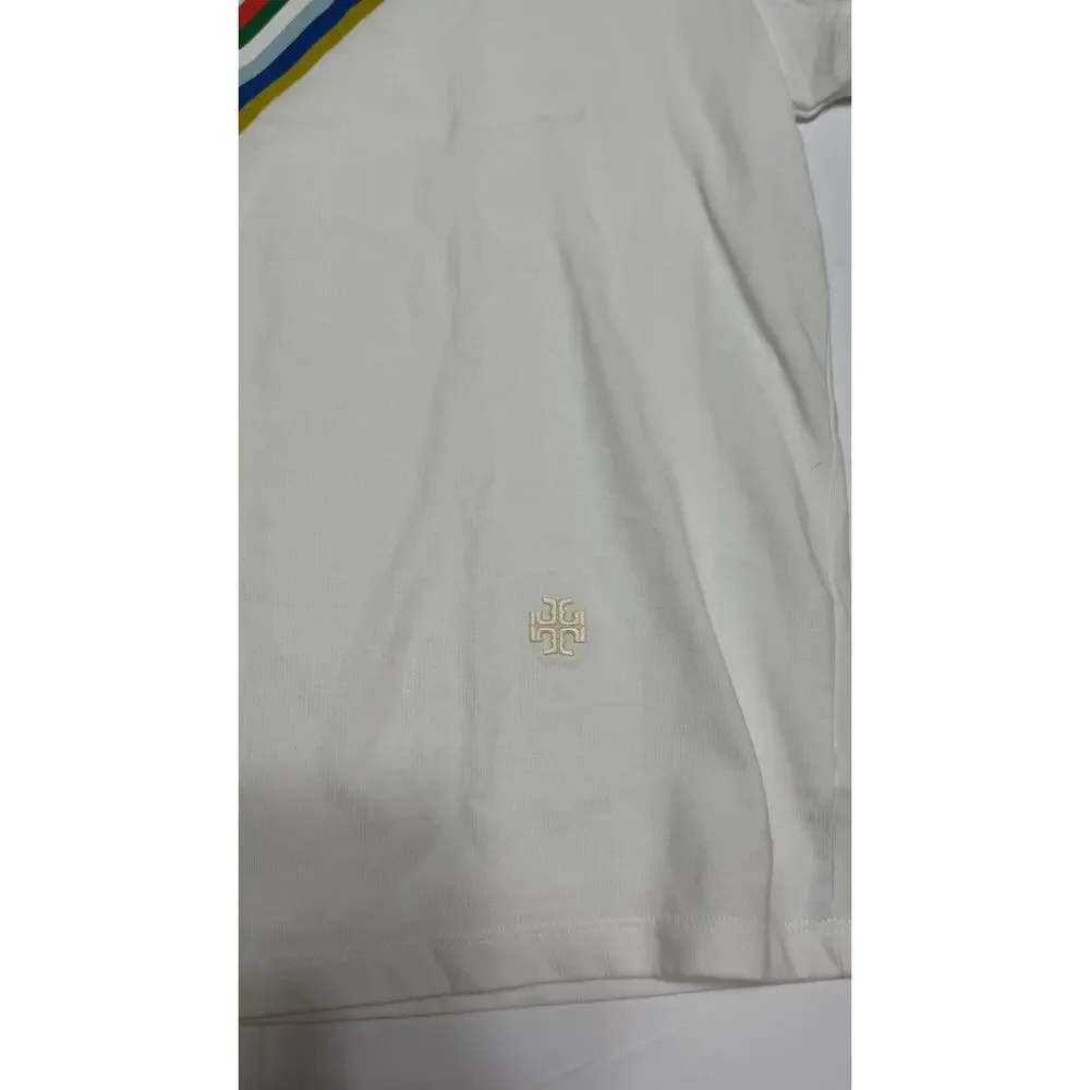 Tory Sport Crewneck T-shirt Tempo Chevron Short Sleeve White Cotton